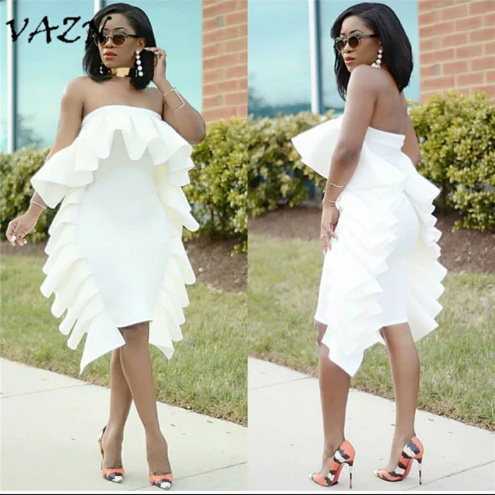 White ruffle dress never been worn